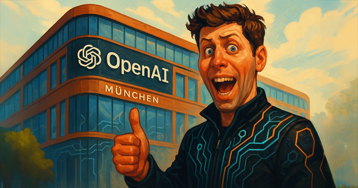 Sam Altman steht vor der Deutschland Zentrale von OpenAI